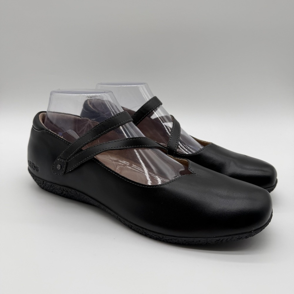 Taos Women's Banter Leather Double V-Strap Mary Jane Flats Balletcore Black 9.5